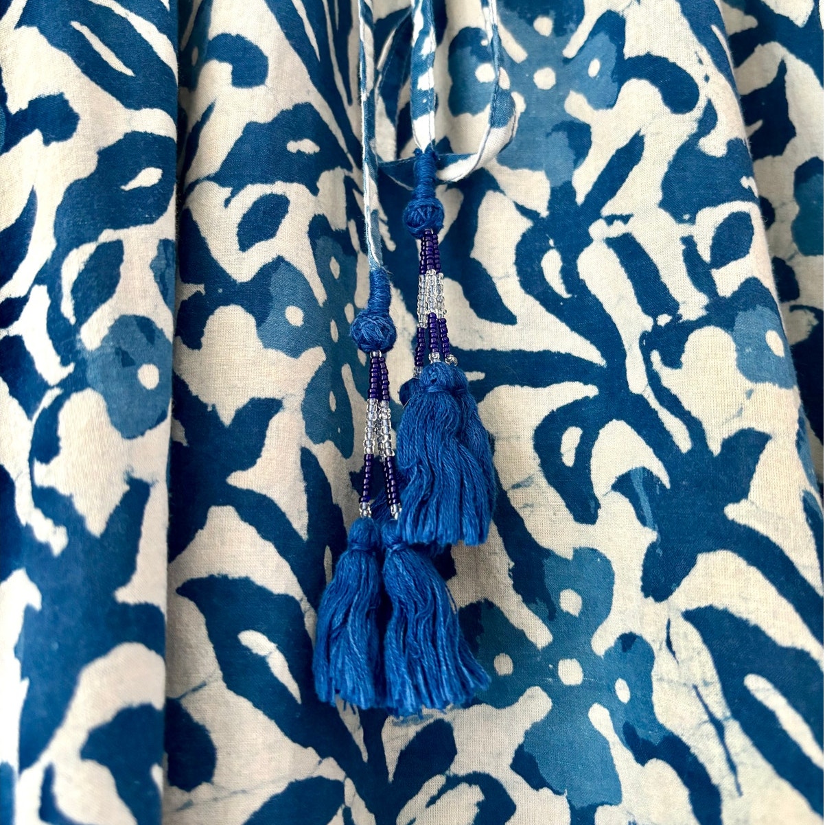 $285 Pax Philomena Indigo Floral Block Printed 100% Cotton Kaftan Boho- One Size — image 5 of 7